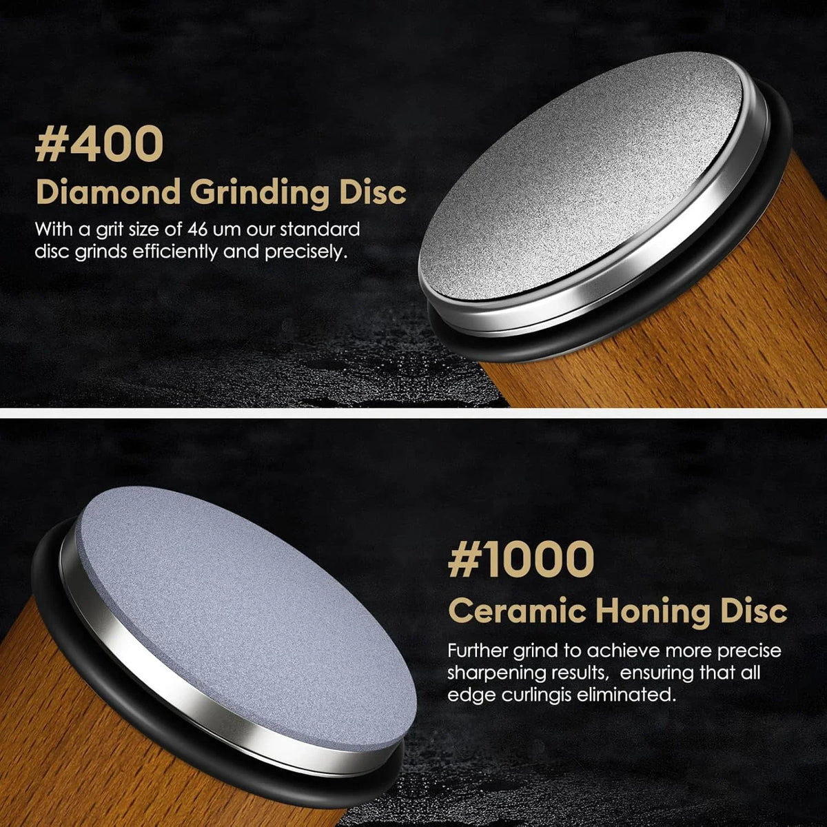 Close-up of the sharpening discs on the roller