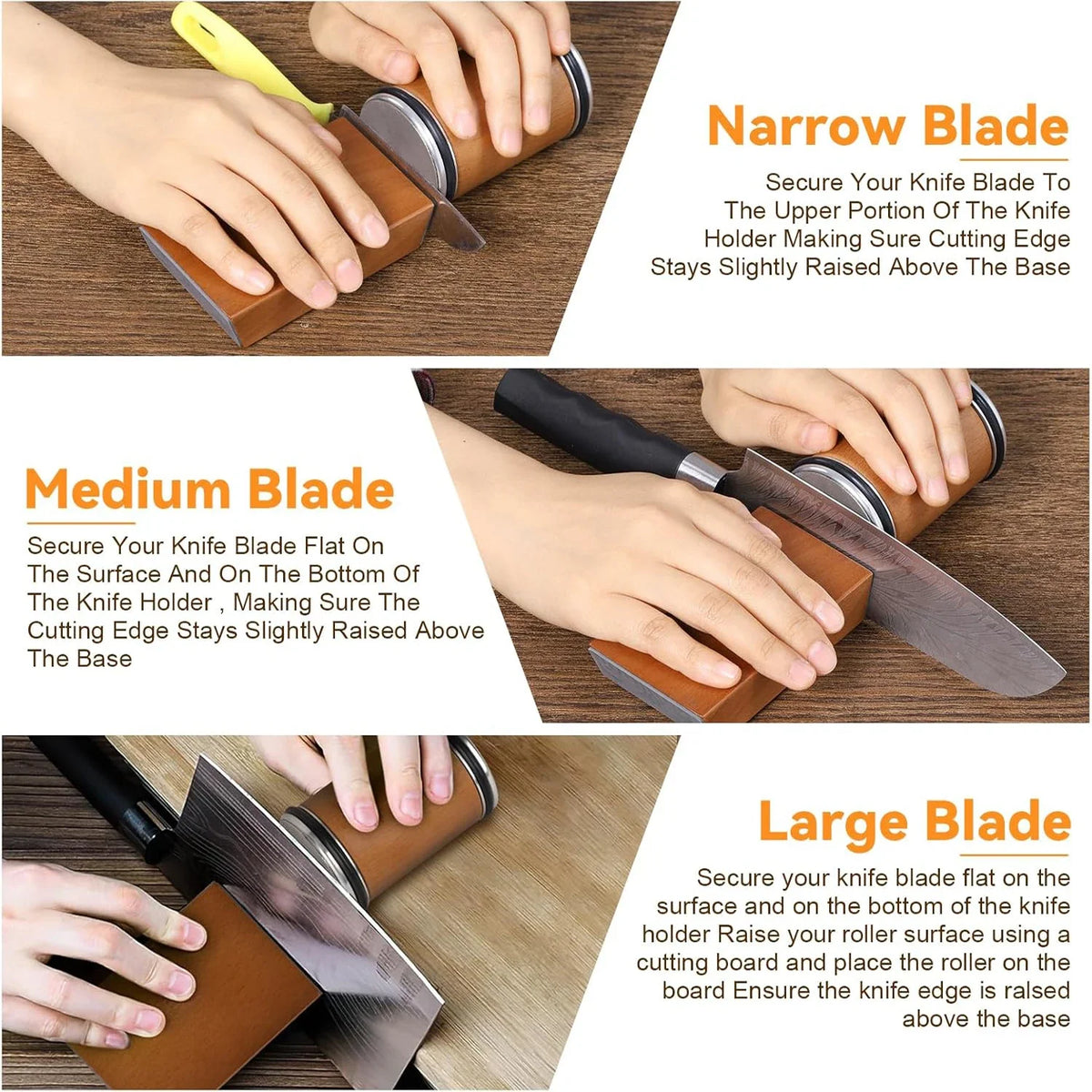 How to place narrow, medium and large blades on the block